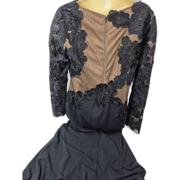 Tadashi Shoji Black Caselle Floral Embroidery Long Sleeve Gown Size 12 CHG24916L - Picture 4 of 9